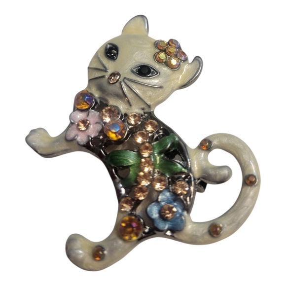 Rhinestone Cat Brooch - Picture 2 of 6